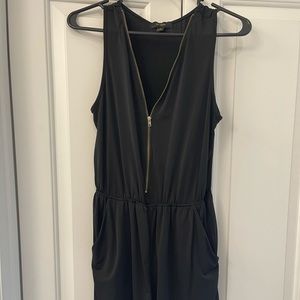 Espresso brand NWT romper with pockets and gold zipper accented on front